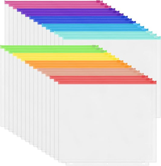 Antner 30PCS Letter Size Binder Pockets for 3 Ring Binder, 10 Assorted Colors Zipper Pouches Waterproof PVC Document Organizer File Folders 3-Hole Loose Leaf Insert Bags Page Sleeves Sheet Protectors