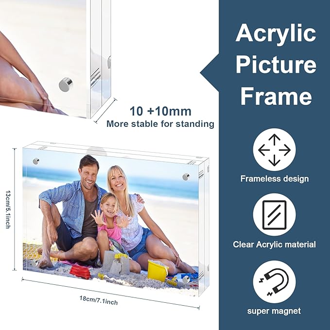 5x7 Acrylic Picture Frames 1 Pack, 10+10MM Premium Acrylic Photo Frame Magnetic Picture Frames Clear Double Holder-Sided, Free Standing Desktop Display, Best Gift for Family, Baby, Friend