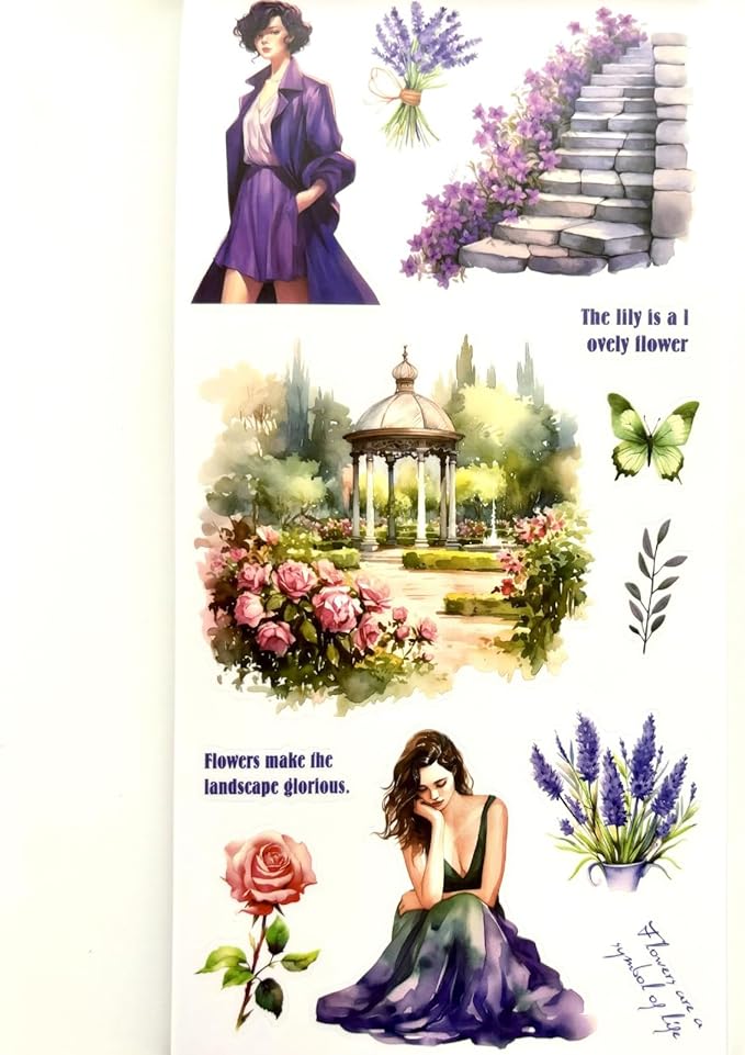 Aesthetic Journaling Sticker Books for Adults - Pre-Cut Scrapbook Stickers Vintage 20 Sheets Junk Journal Supplies Watercolor Scrapbooking Stickers Planner Cottagecore Decorative DIY Arts Craft Making