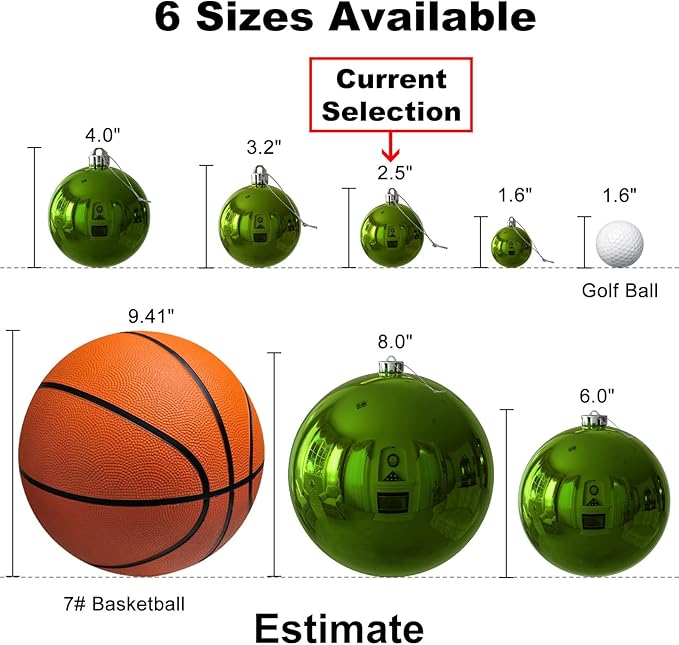 Lime Green 2.5" Christmas Balls Christmas Tree Decoration Ornaments Shatterproof Hanging Balls for Birthday Halloween Holiday Wedding Decorations Set of 24pcs