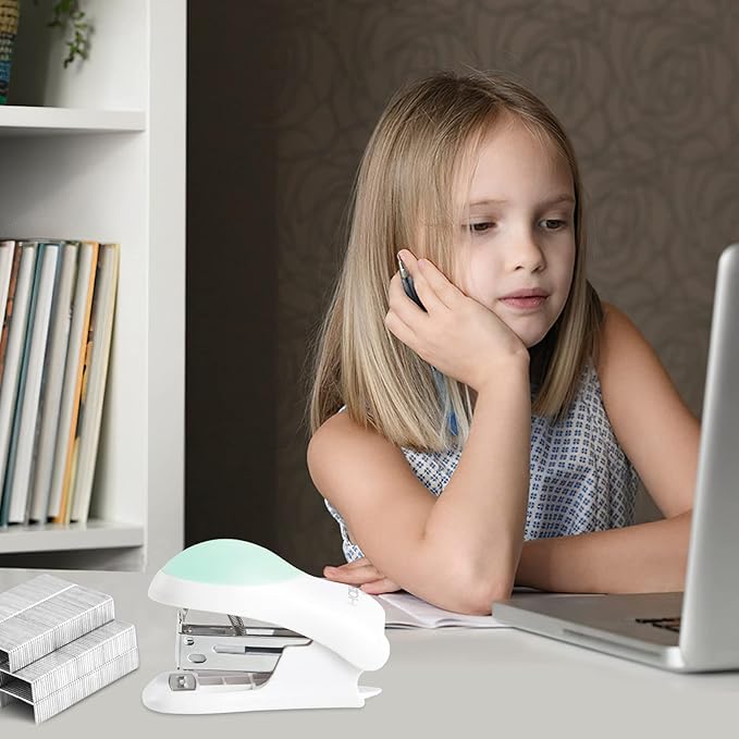 NEBURORA Mini Effortless Desktop Staplers with 400 Standard 26/6 Staples, 2-24 Sheet Capacity, Includes Built-in Staple Remover, Cute Stapler Gift for Student and Office Use, 3 Colors Options (Blue)