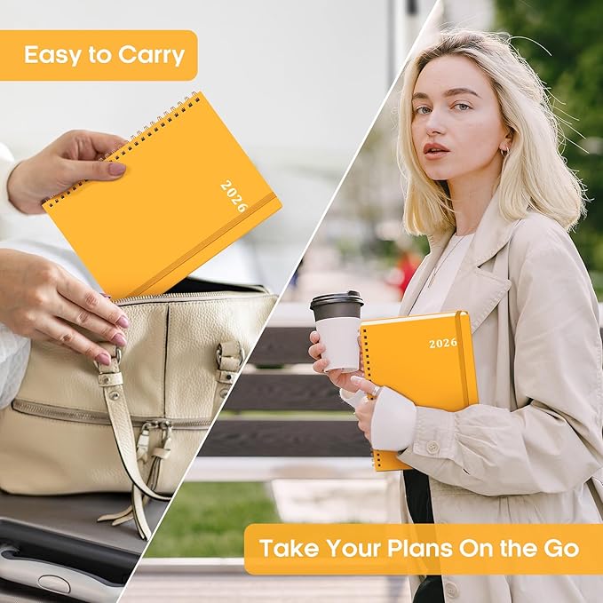 2026 Planner, Weekly and Monthly Calendar Planner Book, January 2026 - December 2026, Hardcover Spiral Planner with Monthly Tabs, Notes Pages, Perfect for Women & Men, A5 (6.4" x 8.5") - Yellow