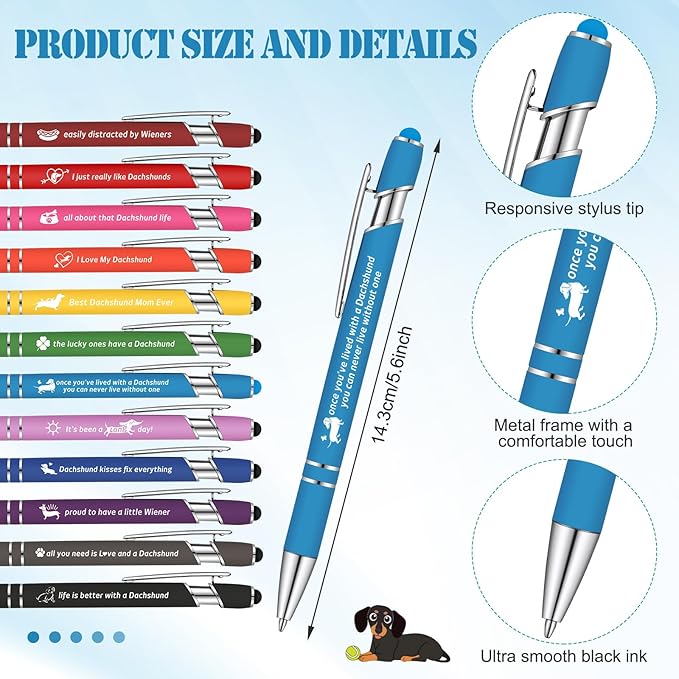 Geyee 24 Pcs Dachshund Sticky Notes with Funny Pens Fun Notepads for Adults Dog Lover 3 x 4 Inch to Do List Notepads with Sayings Pen for Christmas Lab Week Gifts Home Office Supplies