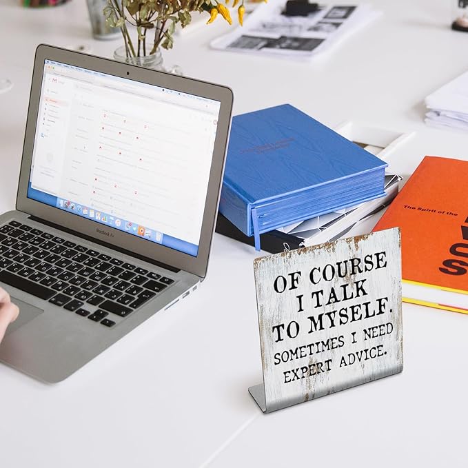 Humorous Office Gift for Coworker Men Women Teacher Boss Leader Plaque Desk Decor Office Shelf, Of Course I Talk To Myself,Gag Gift for dad hubby Husband Wife Boyfriend Girlfriend XUV104