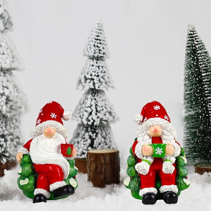 Christmas Gnome Decorations for Home 2 PCS Xmas Tree Figurines Indoor Collectible Table Decor Cute Holiday Ornaments for Holiday