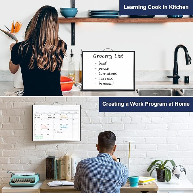 TSJ OFFICE White Board Calendar - 12 X 16 Inches Magnetic Dry Erase Board Monthly Calendar, Double Sided Whiteboard with a Handle, to Do List Notepad for Office, Home, School, Black Aluminum Frame