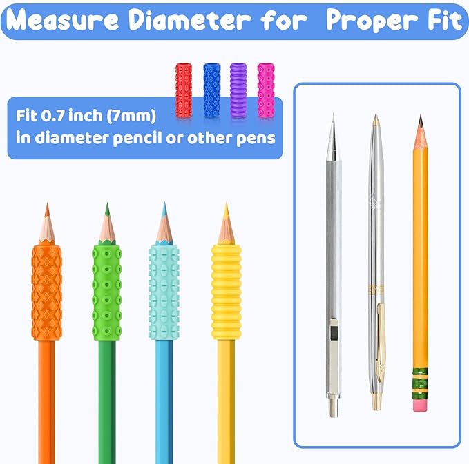 Silicone Textured Pencil Grips, Sensory Fidget Toys for Autism Kids, Writing Aid Tools ADHD Tools, 24 Packs