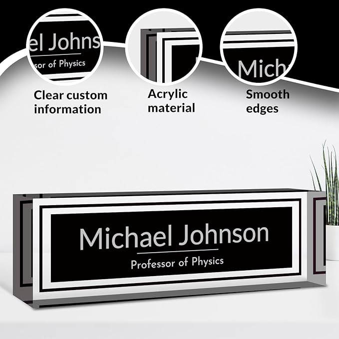 Desk Name Plate Personalized, Custom Name Plate for Desk, Acrylic Desktop Accessories, Office Gift & Decor for Women Men, Teacher Nurse Boss Employee Appreciation Gifts