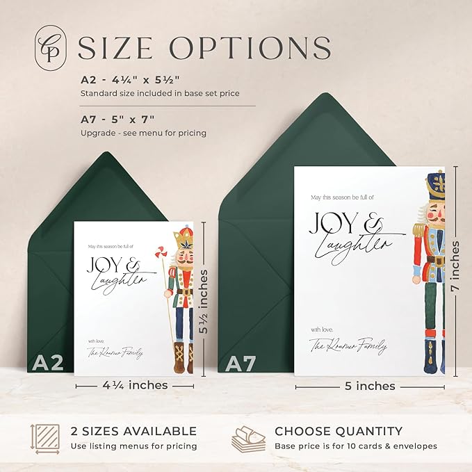 Personalized Stationery for Women, Men, Families or Business, A2 Nutcracker Custom Holiday Cards, Christmas Personalized Note Cards with Envelopes, Holiday Stationery Set - Nutcracker Flat
