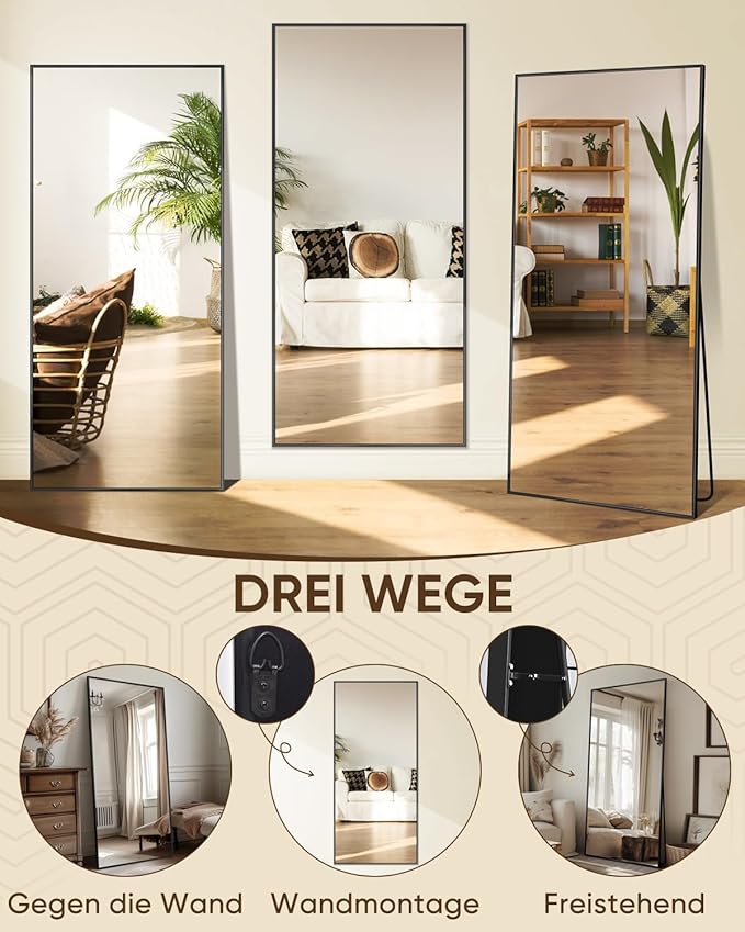 Antok Full Length Mirror, 58"x21" Floor Mirror, Floor Standing Freestanding Full Body Mirror with Stand for Bedroom, Hanging Mounted for Living Room Cloakroom, Black