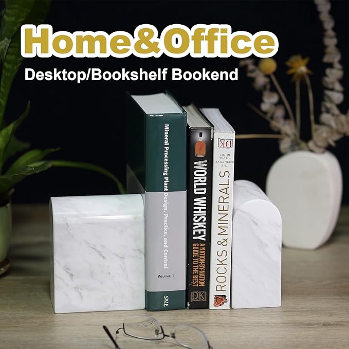 Koville Greek Natural Marble Bookends for Shelves, Book Ends for Heavy Books, 13LBS Ultra Heavy Duty Book Holders, Triumphal Arch Bookends Office Bookshelf Decor for CDs/Video Games(Volakas)