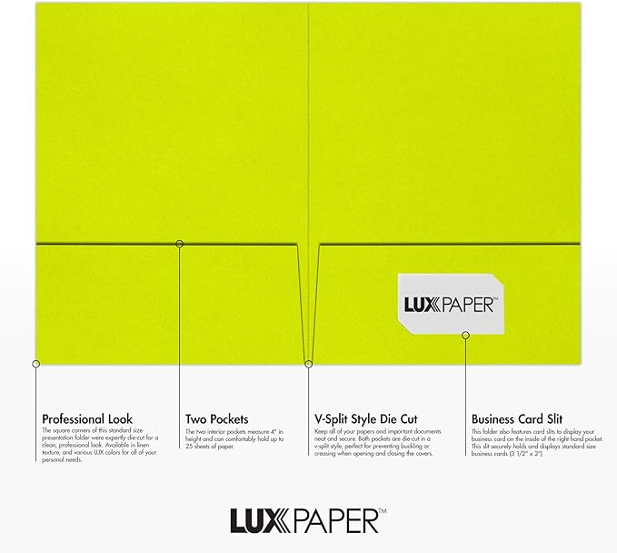 LUXPaper 9" x 12" Presentation Folders | Two Pocket | Wasabi Green | 100lb. Cover | 25 Qty