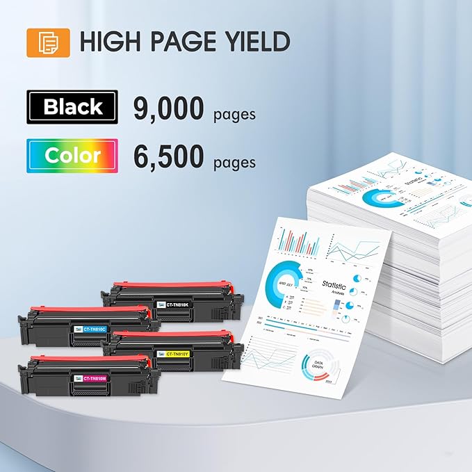 TN810 TN810XL TN-810 Toner Cartridge 4-Pack Compatible for TN810 TN-810 TN-810XL TN 810 Toner Cartridge for MFCL9610CDN HLL9410CDN HLL9430CDN HLL9470CDN MFCL9630CDN MFCL9670CDN Printer (B/C/Y/M)