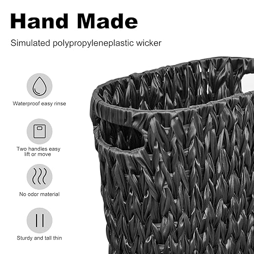 5 Gallon Wicker Trash Can,Black Bathroom Trash Can,Wicker Trash Basket with Handles,Handwoven Small Waste Basket for Bathroom,Bedroom,Kitchen,Office,20 Liters