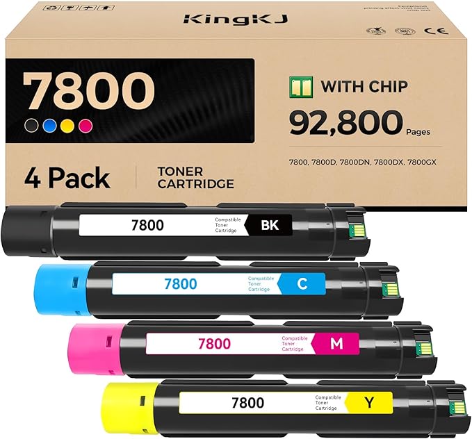 Phaser 7800 High Capacity Toner Cartridge Set 4-Pack Replacement Compatible with Xerox 106R01569 106R01566 106R01567 106R01568 Phaser 7800 7800N 7800DN 7800DX 7800GX Printer Black Cyan Magenta Yellow
