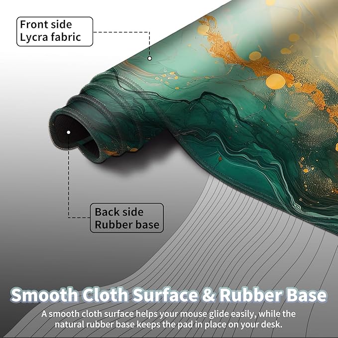 Gaming Mouse Pad, EDGFRTOIO Keyboard Mouse Pad 31.5x15.7 inch XXL Large Computer Laptop Cool Desk Mat with Non-Slip Rubber Base and Stitched Edge for Home Office Work, Green Orange Marble