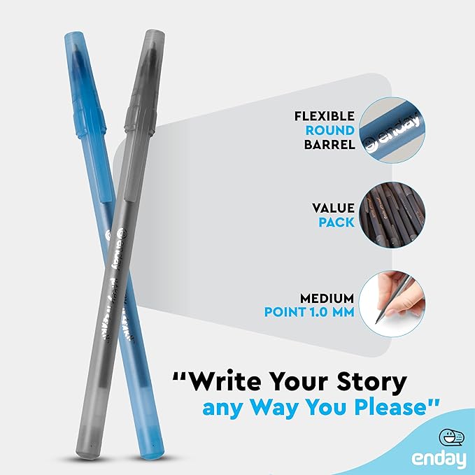 Enday Ballpoint Pens Bulk Blue and Black Pens (400 Pack) 200 Black & 200 Blue - Medium Point (1.0mm) Flexible Round Barrel For Writing Comfort, Pens Bulk for School, Home and Office.