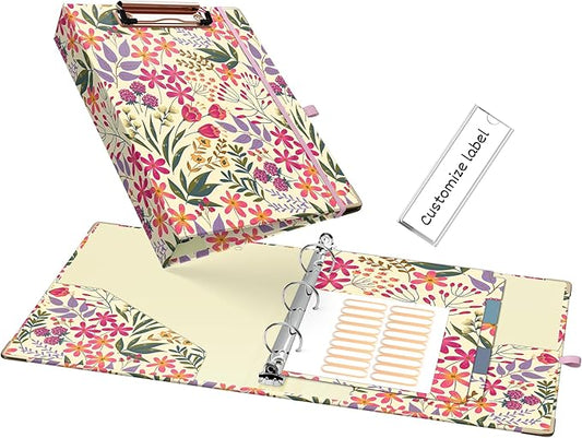 Ospelelf Mini 3 Ring Binder, 1 Inch, Cute Floral Binder for 5.5" x 8.5" with 5 Tab Dividers, File Folder Labels and Low Profile Clipboards