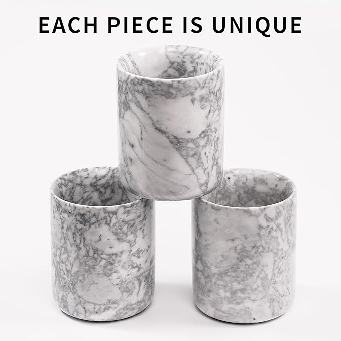 Marble Toothbrush Pen Holder - White Pencil Cup for Office Desk Aesthetic, Toothpaste Makeup Brush Organizer for Bathroom Sink Vanity Accessories, Utensil Container for Kitchen Countertop