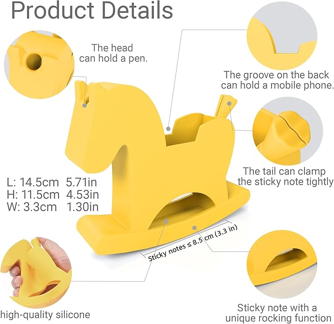 Li&Zhao Horse Sticky Note Holder - Cute Post It Note Dispenser Memo Dispenser Pen Holder Sticky Note Dispenser Post It Note Holder Notepad Holder for Desk School Office(Yellow)