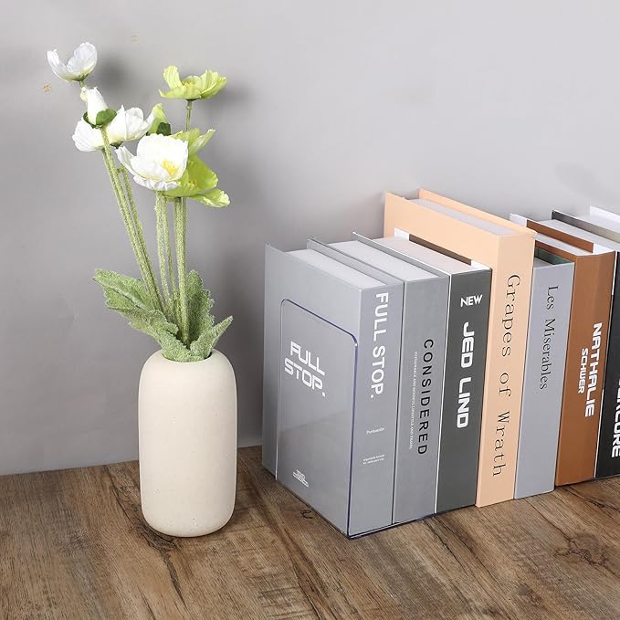 12Pcs Clear Bookends for Heavy Books,Acrylic Book Shelf Organizer for Desk,Plastic Heavy Duty Book Holders Standand Invisible Bookshelf Dividers Decorative,Suitable for Office Home Weighted Bookends