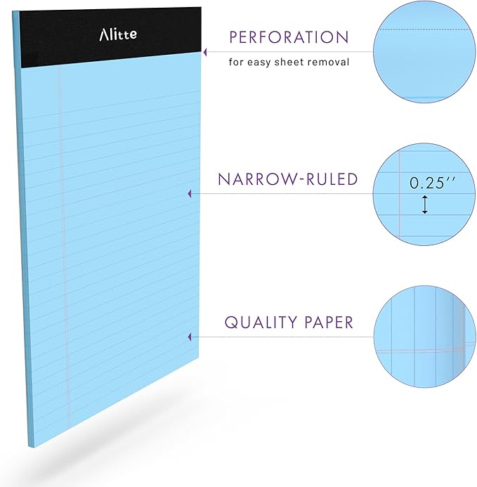 Colored Legal Notepads 5x8, Pack of 12- Perforated Narrow Ruled Writing Pad - Premium Thick Paper, No Ink Bleeding - Legal Pads For Home, Office, School, Business - 50 Sheets Per Notebook