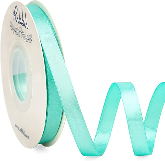 Ribbli Double Faced Aqua Blue Satin Ribbon,3/8” x Continuous 25 Yards,Use for Bows Bouquet,Gift Wrapping,Floral Arrangement