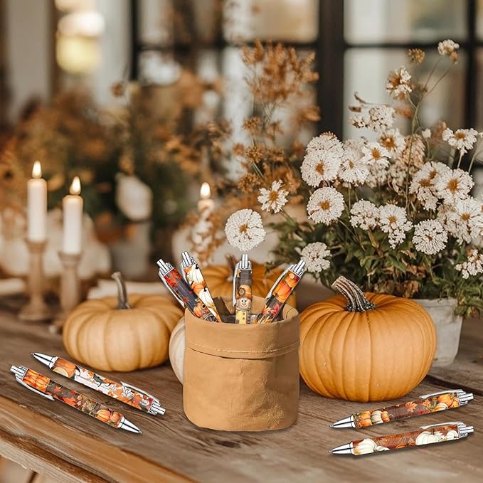 Thanksgiving Pens Set – Festive Fall-Themed Ballpoint Pens for Girls, Students, and Stationery Lovers – Smooth Writing Pens for Journaling, School, or Holiday Gifts – Autumn Harvest Design, 8 Pack