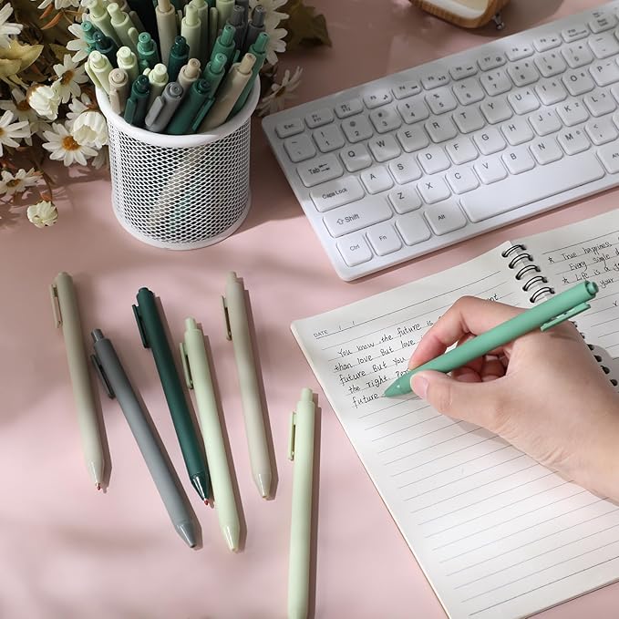 Crtiin 50 Pcs Gel Ink Pens Bulk Black Ink, Smooth Writing Cute Colorful Pens for Back to School First Day of School Teacher Student Server Office Supplies Staff Party Favor Gifts (Green Series)