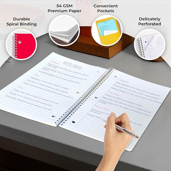 Bulk Spiral Notebook 24 Pack, 5 Subject, 300 Pages/Book (150 Sheets), 8 x 10-1/2, College Ruled, School & Office Spiral Notebooks, Back to School Notebook Journal, Soft Cover, Assorted Colors