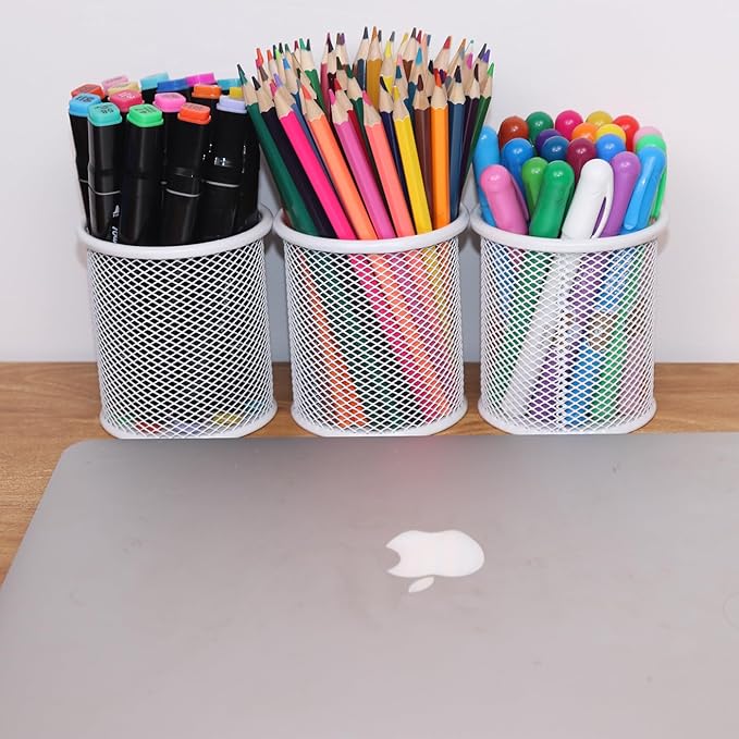Pen Holder Mesh Pencil Holder Metal Pen Holder Cup Pencil Cup Holder for Desk Office Pen Organizer White, 4 Pack
