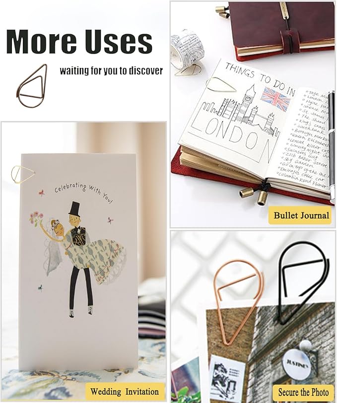 200 Pcs Teardrop Paper Clips Bulk,Stainless Steel Rust-Resistant Paperclips for Wedding Invitations, 3X Stronger Hold with Mirror Polish (Copper, 1inch)