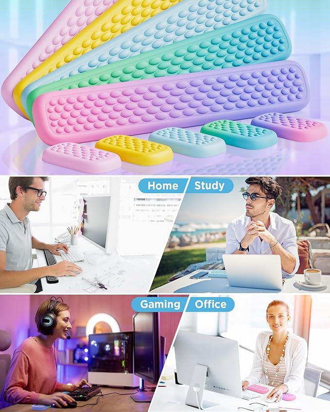 Lekvey Keyboard Wrist Rest, Silky Memory Foam Wrist Rest for Computer Keyboard, Mouse, Ergonomic Massage Design for Typing Pain Relief, Desk Pads Support Hand and Arm, Stain Resistant, Green Purple