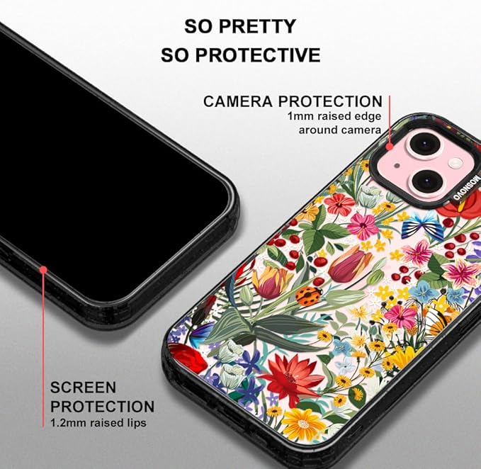 MOSNOVO Case for iPhone 15 Plus, [10ft 4X Military-Grade Drop Protection] Durable & Shockproof Phone Case Cover Design for iPhone 15 Plus / 14 Plus - in The Garden - Clear Black