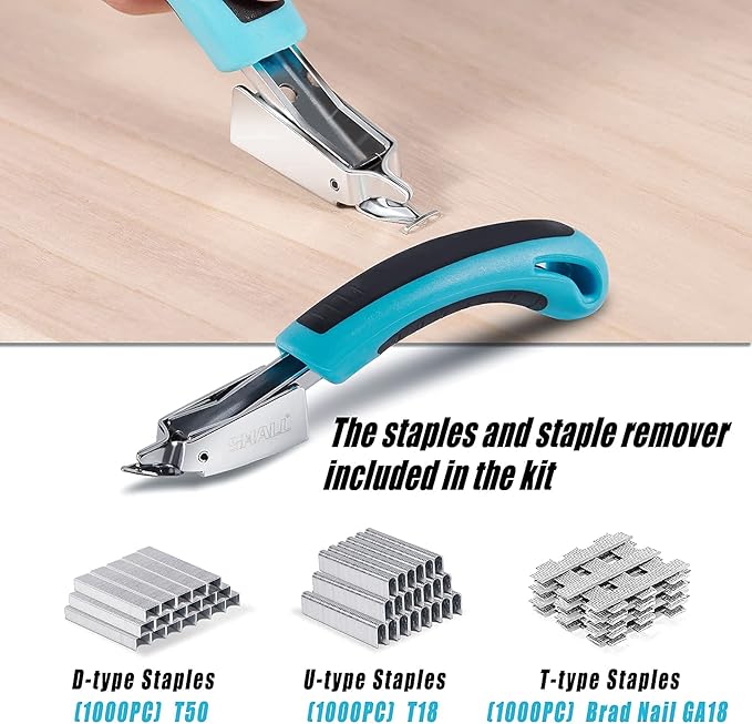 SHALL Staple Gun Heavy Duty, 3-in-1 Upholstery Staple Gun Kit with 3000 Staples, Staple Remover, Manual Brad Nailer with Specific Staples Outlet Position Indicator