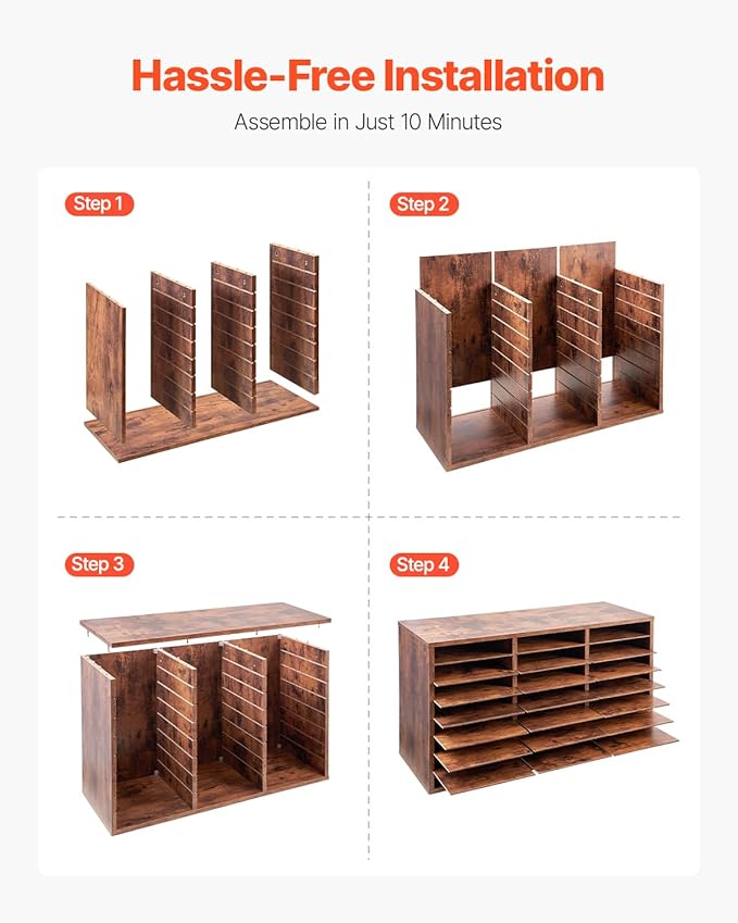 VEVOR Literature Organizer, 24 Compartments Office Mailbox with Removable Shelves, Wooden Mailbox Sorter Particle Board Office Home Classroom Storage, File Sorter for Documents, Papers, Retro Brown