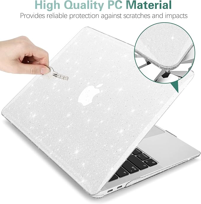 KEROM Clear Glitter Case for MacBook Air 15 inch M4 2025 2024 2023 M3 M2 A3241 A3114 A2941, Shiny Bling Sparkle Plastic Hard Shell & Keyboard Cover for MacBook Air 15 inch, Glitter Clear