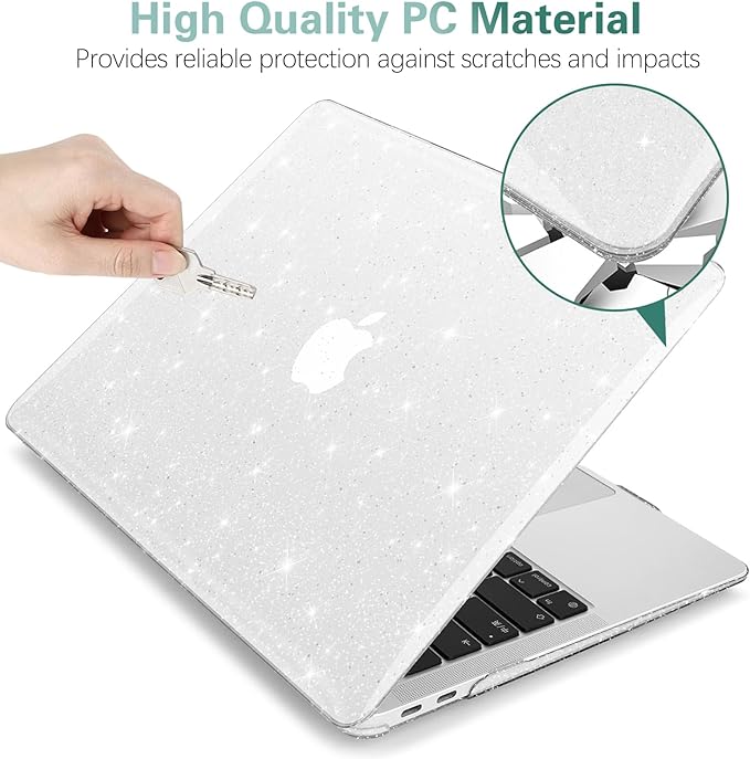 KEROM Clear Glitter Case for MacBook Pro 14 inch 2025-2021 M5 M4 M3 M2 M1 Chip A3434 A3112 A3185 A3401 A2918 A2992 A2779 A2442, Shiny Bling Sparkle Plastic Hardshell & Keyboard Cover, Glitter Clear
