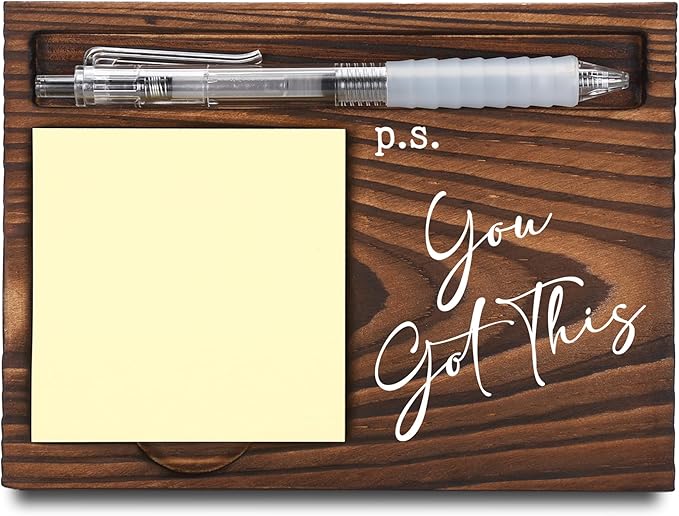 Positive Affirmation Gifts, Job Promotion Gifts, Farewell Gifts, Motivational Gifts, Sticky Note Holder, Post-it Note Dispenser for Desk, Wooden Post-it Note & Pen Holder 6.5" x 4.7" - FTA120