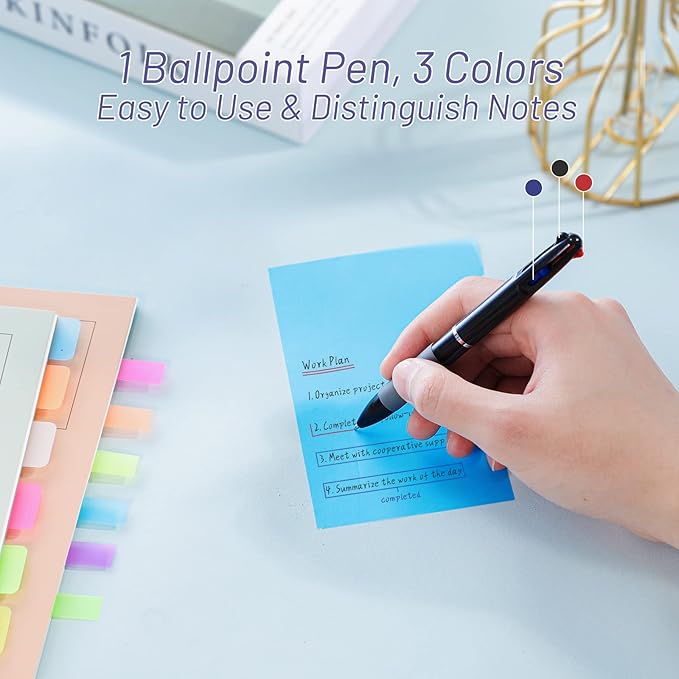 Hommie Updated Transparent Sticky Note Pads with Color Ballpoint Pen, Clear Sticky Tabs Translucent Page Flags Book Markers Stickers, Waterproof Self-Adhesive Pad, Bible Study Office School Supplies