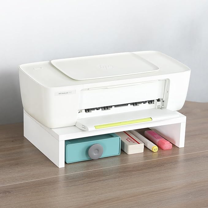 TEAMIX 14.2 inch White Monitor Stand Riser, Wood Monitor Riser with Storage for Desk Small Monitor Stand TV/Screen/PC/Laptop Riser Computer Stand Desktop Shelf (White-14.2 inch)