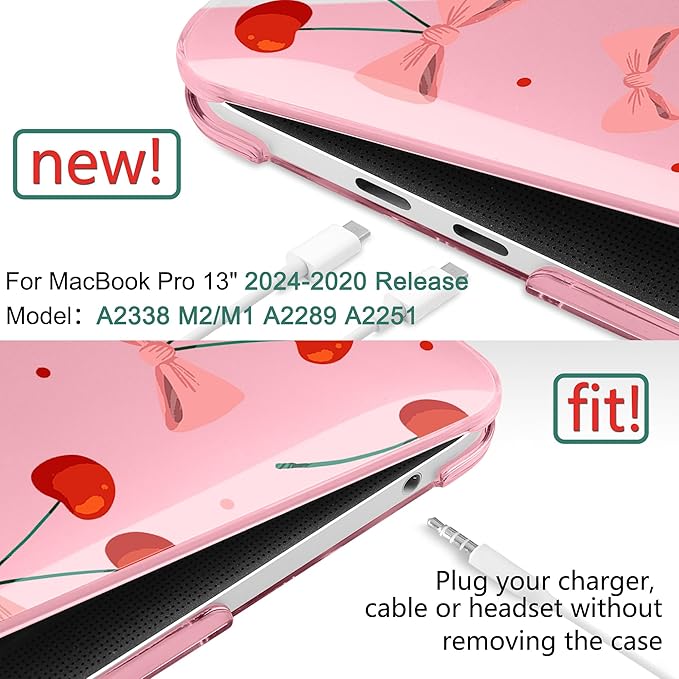 TWOLSKOO Compatible with MacBook Pro 13 inch Case 2023-2016 A2338 M2/M1 A2251 A2289 A2159 A1989 A1706, Plastic Hard Shell Cover & Keyboard Skin & Screen Protector, Cute Cherry