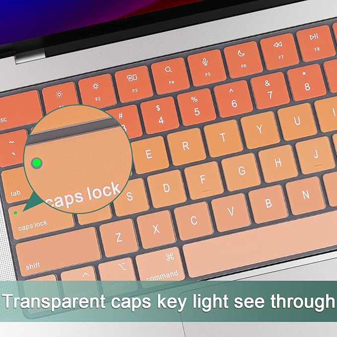 Batianda Premium Gradient Color Keyboard Cover for New MacBook Pro 14'' Pro 16'' 2024 2023 M4 M3 M2 M1 Pro/Max Chip & New MacBook Air 13 15 inch Soft-Touch Silicone Protective Skin, Orange