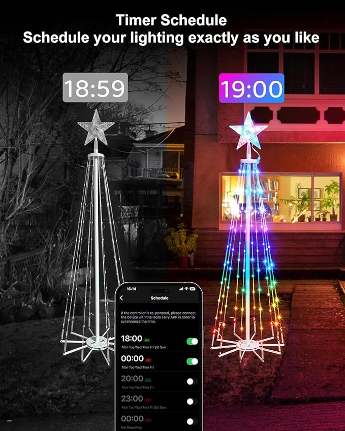 Smart Christmas Tree Lights, 4Ft 110 LEDs Outdoor Christmas Cone Tree Lights Music Sync with APP Control, DIY 16 Million Colors Changing Prelit Artificial Tree Lights for Indoor Christmas Decoration