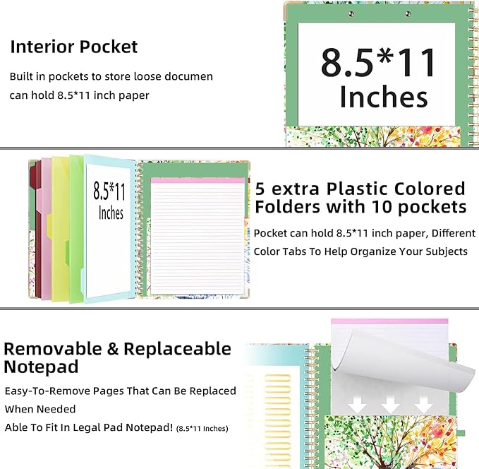 Lateefah Clipboard with Storage, File Folders with Pockets, Nursing Clipboard with Label Stickers and Notepad, Spiral Clip Board with Pen Loop for School, Office Supplies