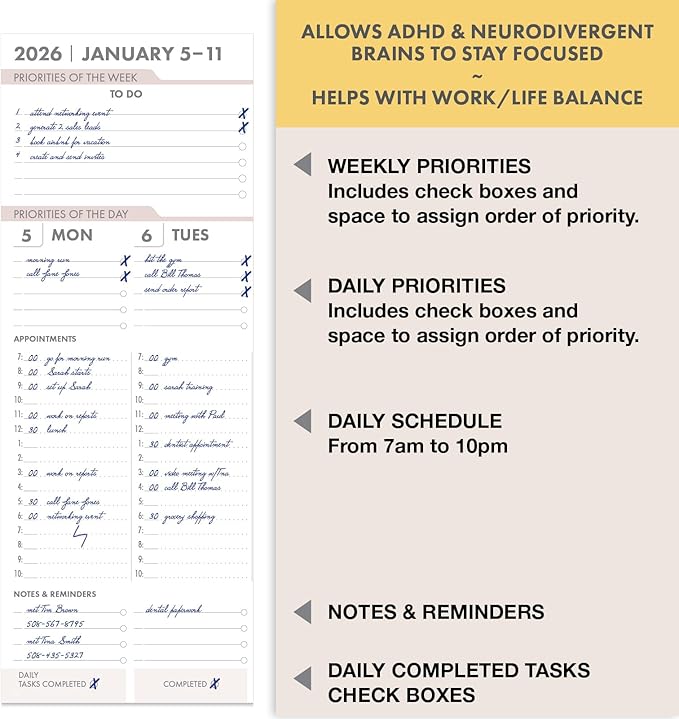 Essential PRO 2026 Daily, Weekly & Monthly Planner, 8.5"x11": 14 Months (Nov 2025 - Dec 2026) Monthly Tabs,Daily Tracking,Notes Pages,Storage Pocket,Bookmark w Sticky Notes (Colorful Botanicals)