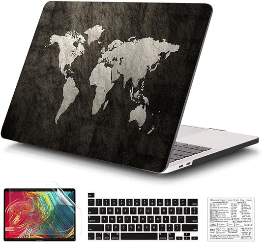 Compatible with MacBook Pro 13 Inch Case M2/M1 2025 2022-2017 A2338 A2289 A2251 A2159 A1989 A1706 A1708 Plastic Hard Shell Case&Keyboard Skin&Mac OS Keyboard Sticker (Map)