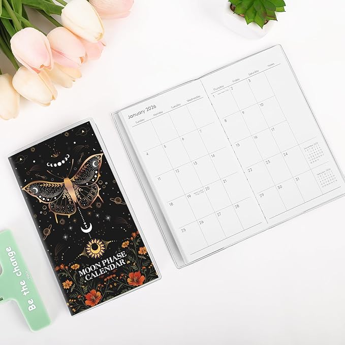 Pocket Calendar 2026-2027, Moon Phase Monthly Planner 2026-2027 - 3.7" x 6.7" - Runs from July 2025 Until December 2027, Lunar Calendar 2026 for Planning and Organizing