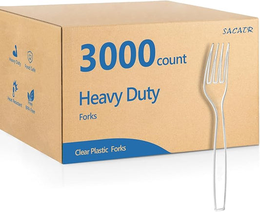 SACATR 3000 Count Plastic Forks Bulk - Plastic Silverware Forks Heavy Duty, BPA-Free, Heat Resistant, Suitable for Family Gatherings, Outdoor Events, Commercial Catering