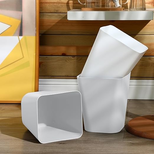 Hoolerry 9 Pieces Garbage Can 2 Gallon Small Trash Cans Bulk Bathroom Trash Bin Plastic Wastebasket Square for Bedroom Slim Bathroom Trashcan Small Container for Kitchen Office Home(White)